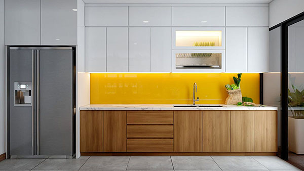 Thiết kế tủ bếp gỗ Acrylic bóng gương